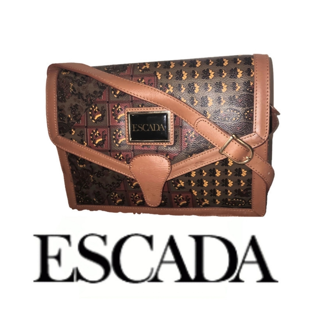 Vintage ESCADA Dark Brown Multicolored Envelope Handbag